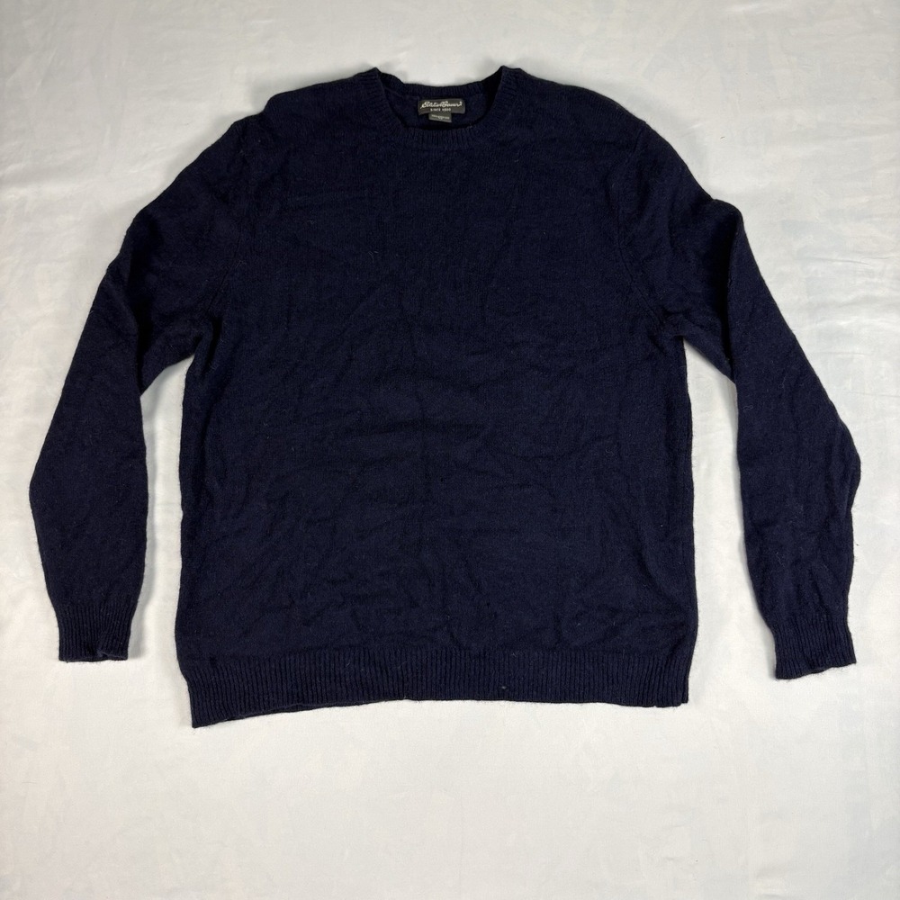 Eddie Bauer Men's Crew Neck Knit 100% Lambswool Pullover Sweater Blue Regular XL